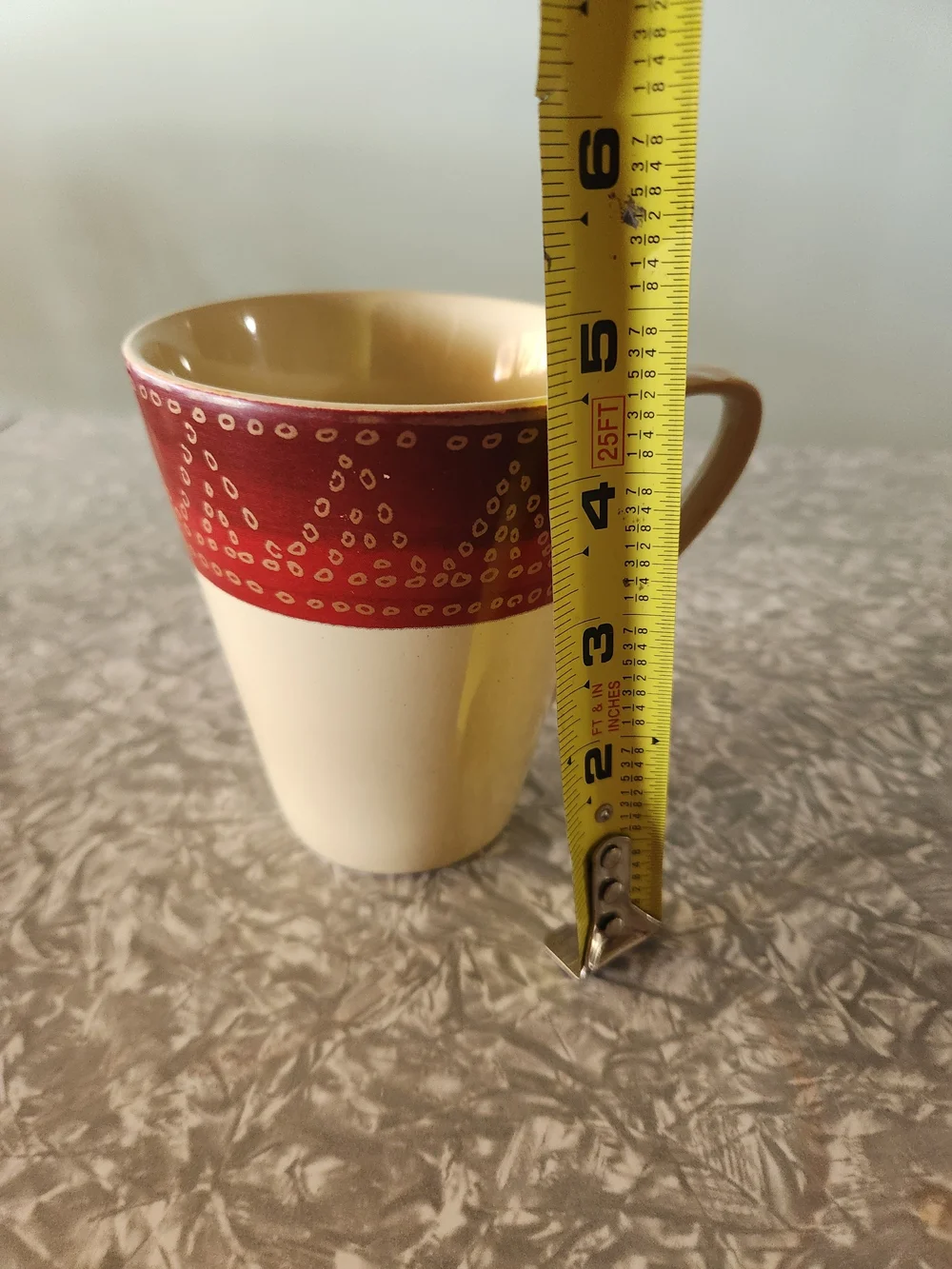 Cream Ceramic Mug with Red Patterned Band - Home Dining